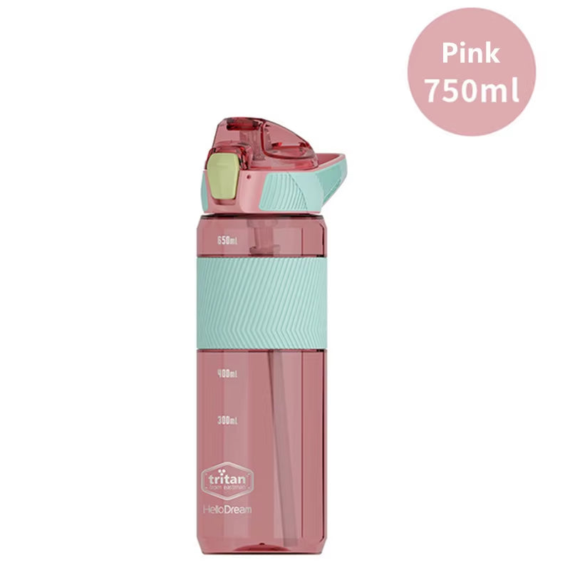 750Ml Tritan Material Water Bottle with Straw Eco-Friendly Durable Gym Fitness Outdoor Sport Shaker Drink Bottle