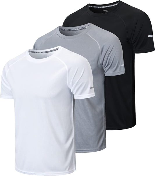 Men'S 3 Pack Workout Shirts Quick Dry Moisture Wicking Short Sleeve Mesh Athletic T-Shirts