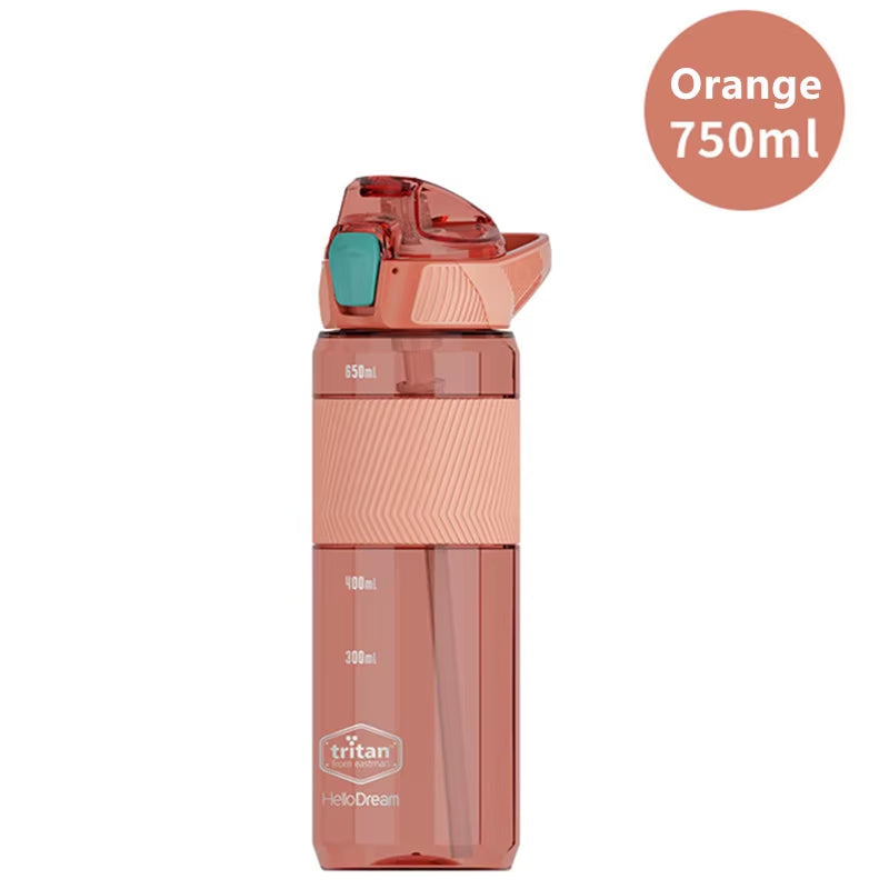 750Ml Tritan Material Water Bottle with Straw Eco-Friendly Durable Gym Fitness Outdoor Sport Shaker Drink Bottle