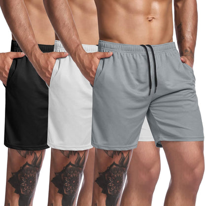 Men'S 3 Pack Workout Gym Shorts Mesh Athletic Shorts Lightweight Bodybuilding Training Short Pants with Pockets